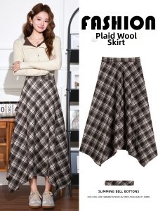 YAYANGREN | New Autumn Winter High Waist A-line Check Irregular Skirt