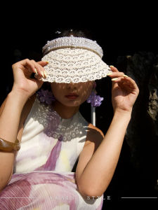 French Style Lace and Pearl Sun Hat Hollow Top