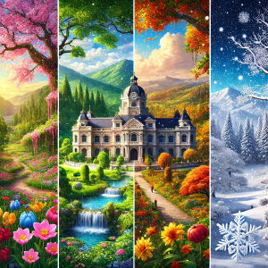 Huacan Full Square Round Drill Diamond Painting Four Seasons Diamond Mosaic Landscape Set Home Decoration