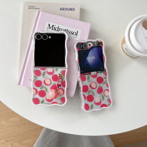 For Samsung Galaxy Z Flip 7 6 5 4 3 Cartoon Wave Fruit lychee Phone Cover For Samsung Z Flip7FE With Lanyard Shockproof  Cases