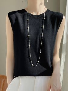 Áo Len Dệt Kim Mỏng Không Tay Cổ Tròn Mùa Xuân Hè Áo Ba Lỗ Mặc Trong Ngoài Trời Áo Sơ Mi Cơ Bản Áo Ba Lỗ 3D Phong Cách Công Sở