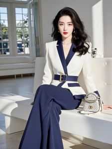 Elegant Spring 2025 Luxury Suit Set High Waist Long Pants Tailored Coat Professional Career Womens Fashion plus Size Set
