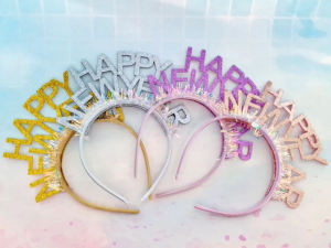 Happy New Year Welcome 2026 headband bright glitter ribbon party head band accessories Photo prop