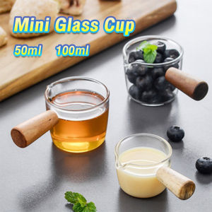 ItemMart 100ml 50ml Thickened Glass with Wooden Handle Espresso Cup Mini Milk Cup Restaurant Barista Tool Espresso