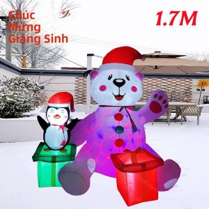 Gấu Bắc Cực & Chim Cánh Cụt Bơm Hơi Giáng Sinh 6FT Có Đèn LED Tích Hợp Để Trang Trí Sân Vườn Bãi Cỏ Quảng Trường Trong Dịp Lễ Hội