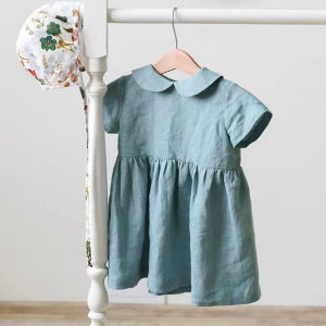 Summer Toddler Infant Baby Dress Solid Cotton Simple Baby Girls Home Dress Kids Casual Clothes Ruffle Decoration Princess Dress