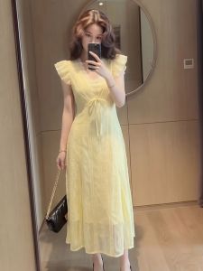 YIKEMAI | Waist-defining Slimming V-neck Strap Dress for Large Sizes