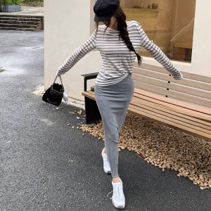 Spring New Gray Modal Skirt Female Dress Casual Easiest for Match High Waist Sheath Silm Slimming Office Lady Skirt