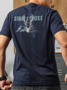 American Style Mens Short Sleeve T-Shirt Pure Cotton Casual Design Retro Top Trendy Summer Clothing Loose Fit round Neck