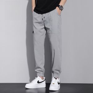 ROMON | Romon Mens Summer Thin Ice Silk Quick Dry Loose Fit Casual Pants Elastic Waist Long Trousers Sporty Comfortable Breathable