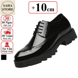 Giày tây nam tăng chiều cao 10cm SAHA118 giầy da bóng đế độn nâng gót chú rể mặc vest âu công sở size nhỏ bé 37