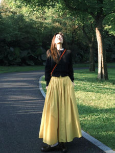 XUECAIQI | Elegant French Style Outfit Matching Set Knitted Cardigan Yellow Skirt
