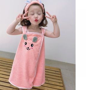 Childrens Coral Fleece Bath Towel Swimsuit Girls plus Size Swimming Bath Skirt Baby Towel Robe Kids Towel Pink Cute Design