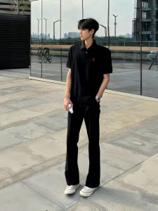 Black Ice Silk Mens Summer Thin Straight Leg Pants CleanFit Trousers Narrow Version Slim Fit Long Pants Casual Fashion