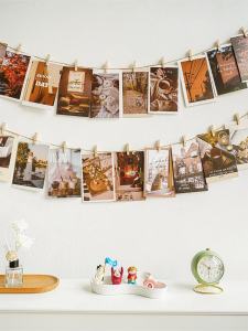Wooden Photo Clip Wall Mounted Display Cord Photo Wall Hanging Rope Picture Frame Wall Decorative Wood Clip on Photo Holder