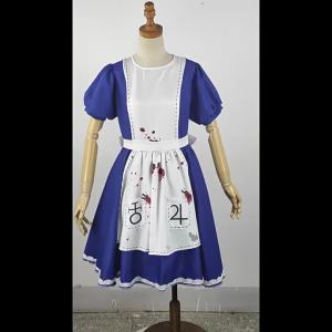 Womens Anime Alice Cosplay Costume with Necklace Alice Dress Maid Apron for Halloween Game Madness Returns Theme Girls Outfit