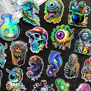 43PCS Horror Monster Halloween Laser Motorcycle Stickers Moto Body Helmet Fuel Tank Windshield Vinyl Car Decals Accessories
