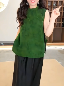 QINGNAER | Retro Chinese Style Sleeveless Vest Large Size