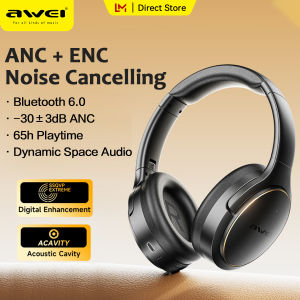 Awei AT20 ANC ENC Wireless Over-The-Ear Headphone Aura Phonic Series 5 Mics Bluetooth 6.0 Deep Active Noise Cancelling Super Bass Dynamic Space Audio Head Tracking 65H Playtime App Connectivity Headset 耳机头戴式