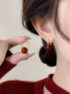 Pianist | Retro Red Glazed Bead S925 Silver Earrings