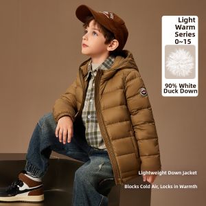 Ask Junior | Thin Boys Down Jacket Long Duck Feather Hooded