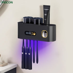 ที่ฆ่าเชื้อแปรงสีฟันด้วยแสงยูวี แบบชาร์จไฟผ่าน USB ไร้สาย ติดผนัง พร้อมที่วางแปรงสีฟันและที่เก็บแปรงสีฟัน