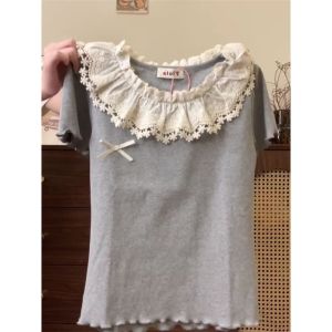 เสื้อยืดคอกลมแขนสั้นผ้าฝ้ายแท้ปักลายสำหรับผู้หญิง ทรงเข้ารูป สไตล์เกาหลี ฤดูร้อน 2025 จีนแผ่นดินใหญ่