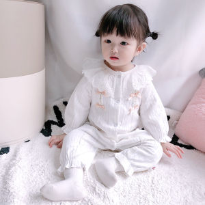 Korean Style Baby Romper Cotton Long Sleeve Pure Cotton Doll Collar Turn-down Collar Crawling Suit Newborn Photography Clothes