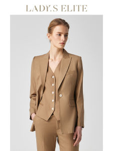 LadyS Elite | Cashmere Wool Beige Womens Suit Vest Three-Piece Set