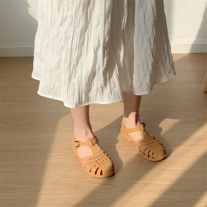 Summer Closed Toe Gel Shoes Fairy Adult Breathable Retro Casual Easiest for Match Student Weaving Hollow Roman Sandals