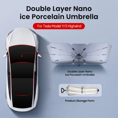 YZ For Tesla Model 3 Y Juniper 2025 Car Sunshade Umbrella Foldable Front Sunscreen Heat Insulation Front Parasol Car Accessorie