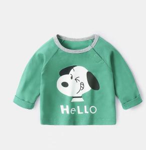 เสื้อยืดคอกลมแขนยาวผ้าฝ้ายสำหรับเด็กชายและเด็กหญิง เสื้อชั้นในฤดูใบไม้ผลิและฤดูใบไม้ร่วง เสื้อผ้าเด็กตัวบนสำหรับสวมใส่กลางแจ้ง