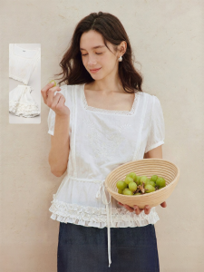 INMAN | French Lace Square Collar Short Sleeve Slim Fit Shirt