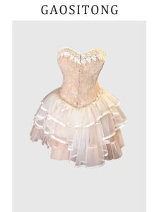 Pure Desire Lace Trim Fishbone Bustier Womens Autumn 2024 Sweet Spicy Mesh Tail Skirt Set Fashionable A-Line Short Dress