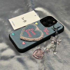 Creative Embroidered Phone Case for  15 pro Max 14 pro 13 Mini with Bracelet Large Hole Lens Protection Fashionable