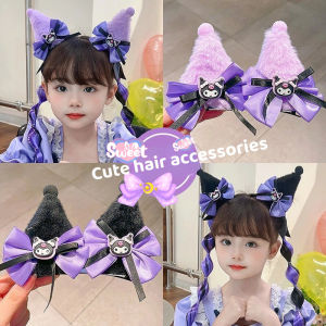 1 Pair/Set Sanrio Girls Cartoon Kuromi Wig Ponytail Holder Hair Tie Rubber Bands Hair Accessories
