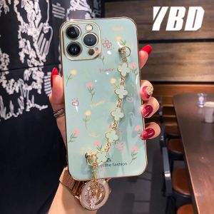 YBD Phone Case For OPPO A74 5G A93 5G A93S 5G A54 5G Reno 4 Reno 5 5G Reno5 4G Casing Fashion Full Screen Flower Pattern Beautiful Cute girl style cover with Four Leaf Clover Bracelet