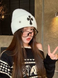 Trendy Knitted Cross Hat Small Head Circumference Street Style Winter Warm Cap for Youth Couples Casual Fashion Accessories