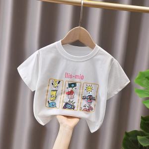 เสื้อยืดแขนสั้นผ้าฝ้ายพิมพ์ลายการ์ตูนสําหรับเด็กเสื้อคอกลมดูดซับเหงื่อแบบหลวมสําหรับเด็กชายและเด็กหญิง