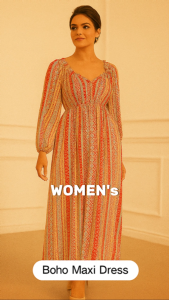 เดรสแม็กซี่ลายทางโบฮีเมียน เดรส Maxi Bohemian Stripe_SecondhanD_SP041