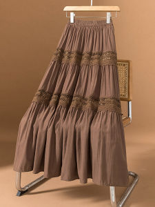 AIYITI | Lace Trimmed Elegant Large Size A-line Mid Length Skirt