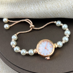 French Romantic Pearl Pull Cord Handheld Watch Elegant Small Fashion Bracelet Quartz Wristwatch Stylish Portable Timepiece