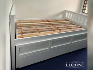 Elegant Single Solid Wood Bed Frame with Convenient Pull-Out Feature