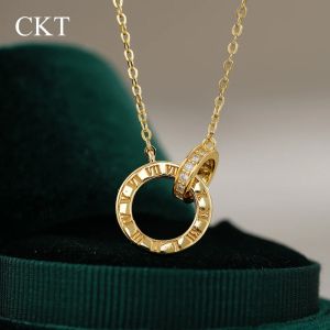 codCKT Roman Numeral Round Card for Women 14K Gold Tear Drop Moissanite Pendant Wedding Fine Jewelry Necklace