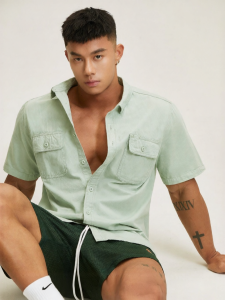 TOMATOPAPA | Button-Up Short Sleeve Shirt Double Pockets