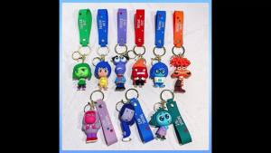 Bandai | Cartoon Inside Out 2 Keychain 3D Pendant Joy Anxiety Anger Sadness Disgust Anime Figure Keychain Decoration Kids Gifts