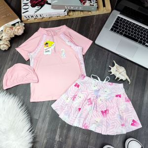 Đồ bơi bé gái 2 mảnh quần váy áo phủ bụng ngắn tay có khóa kéo kín đáo đủ size từ 18kg đến 42kg BINSPORTS BB119