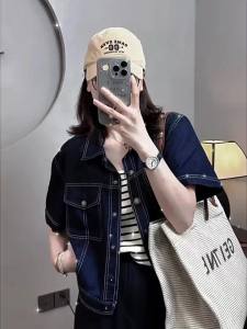 Slimming Fashion Denim Shirt Jacket Short Sleeve