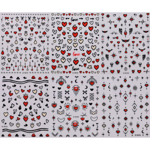 6 ชิ้น 3D Glitter Love - Heart สติ๊กเกอร์เล็บสีแดง Hollow Love Self - กาวเล็บสติ๊กเกอร์วาเลนไทน์หวานหัวใจเล็บตกแต่ง