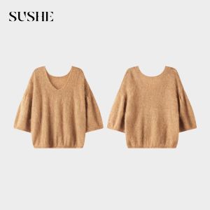 SUSHE | Spring Atmosphere High Elastic Cashmere Wool V-neck Lantern Sleeve Pullover